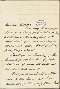 Henry William Herbert, The Cedars., autograph letter signed to R. W. Griswold, 17 February 1853