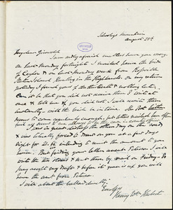 Henry William Herbert, Schooley&#39;s Mountain, NJ., autograph letter signed to R. W. Griswold, 23 August