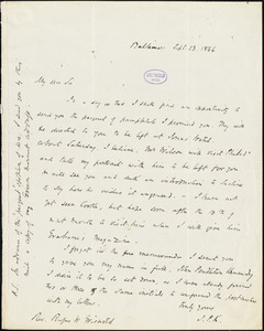 John Pendleton Kennedy, Baltimore, MD., autograph letter signed to R. W. Griswold, 23 September 1846