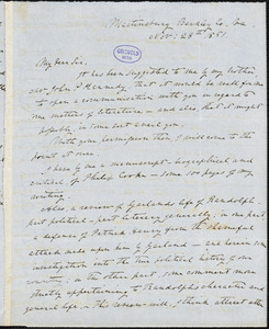 Philip Pendleton Kennedy, Martinsburg, Berkley Co., VA., autograph letter signed to [R. W. Griswold], 28 November 1851