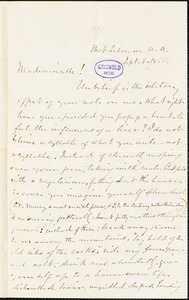 Richard Burleigh Kimball, West Lebanon, NH., autograph letter signed to Alice Cary, 5 September 1855