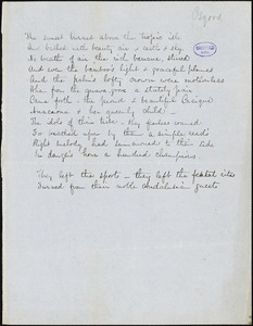 Frances Sargent (Locke) Osgood manuscript poem fragment: &quot;The sunset burned above the tropic isle.