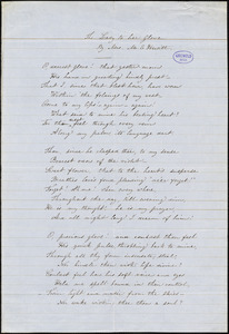 Mary Elizabeth (Moore) Hewitt Stebbins manuscript poem: &quot;The Lady to her Glove.&quot;