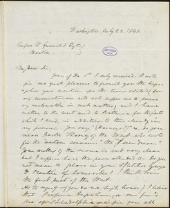 Frederick William Thomas, Washington, D.C., autograph letter signed to R. W. Griswold, 28 July 1841