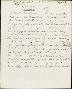 Frederick William Thomas manuscript poem: &quot;A Fact in Relation to a Certain Physician, Versified.&quot;