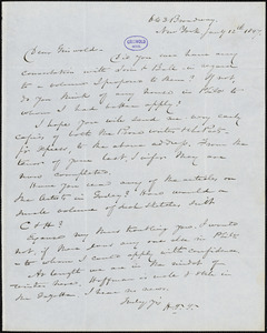 Nathaniel Beverley Tucker, New York, autograph letter signed to R. W. Griswold, 12 January 1847