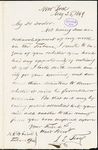 :	John E. Tuel, New York, autograph letter signed to R. W. Griswold, 25 May 1849
