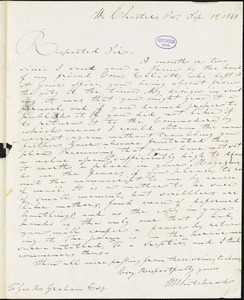 W. Whitehead, West Chester, PA., autograph letter signed to George R. Graham, 15 September 1843