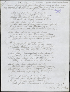 Sarah Helen (Power) Whitman manuscript poem, [c. 1848]: &quot;The Maiden&#39;s Dream.&quot;