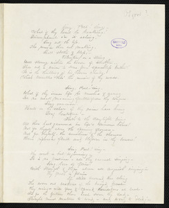 Manuscript poems: &quot;Sing Poet Sing,&quot; &quot;One moment, love...&quot; &quot;Ah, this divided life...&quot; &quot;Speak to me Love...&quot; &quot;Fate has traced our separate paths... &quot; &quot;Every day I ask myself...&quot; and &quot;One kiss, dear love...&quot;