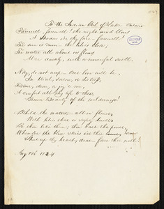 Manuscript poem: &quot;To the Indian Girl of Lake Ontario,&quot; [8 May 1824]