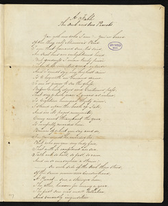 Manuscript poem: &quot;A Fable: the Owl and two Parrots,&quot; [1839?]