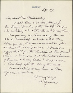 Agassiz, Alexander, 1835-1910 autograph letter signed to Hugo Münsterberg, Newport, R.I., 17 September 1904? [September 17, 1904?]