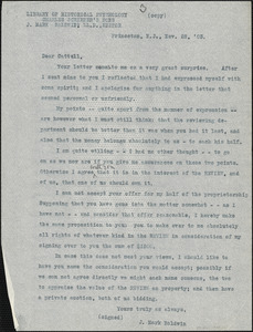 Baldwin, James Mark, 1861-1934 typed letter (copy) to J.Mc. K. Cattell, Princeton, N.J., 28 November 1903