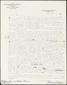 Baldwin, James Mark, 1861-1934 typed letter signed to Hugo Münsterberg, Baltimore, 13 March 1906