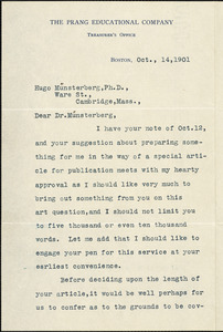 Clark, John S., fl. 1900 typed letter signed to Hugo Münsterberg, Boston, 14 October 1901