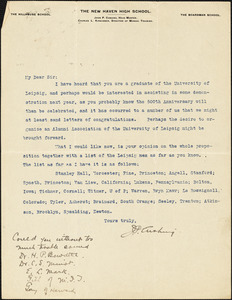  Cushing, John Pearsons, 1861-1941 typed letter signed to Hugo Münsterberg, New Haven, Conn.