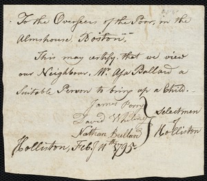 William Gorden indentured to apprentice with Asa Ballard of Holliston