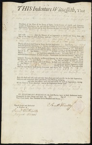 Sarah Dunken indentured to apprentice with Samuel Hinckley of Brookfield