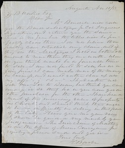 F. C. Barber, Augusta, Ga.[?], autograph letter signed to Ziba B. Oakes, 18 November 1853