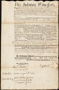 Edward Deane indentured to apprentice with Benjamin Burt of Boston