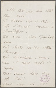 Emily Dickinson, Amherst, Mass., autograph manuscript poem: I&#39;ll tell you how the Sun rose, 1862