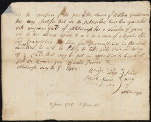 William Camell [Cambell] indentured to apprentice with Benjamin Guild of Attleboro