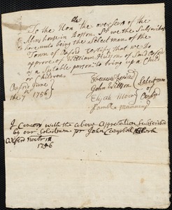Elizabeth Noel indentured to apprentice with William Hudson of Oxford