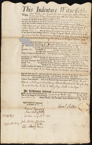 Katherine [Katharine] Miller indentured to apprentice with Samuel Sellon of Boston
