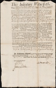 Thomas Bantom indentured to apprentice with Samuel Mower, Jr. of Worcester