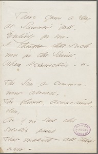 Emily Dickinson, Amherst, Mass., autograph manuscript poem: There came a day at summer&#39;s full, 1862