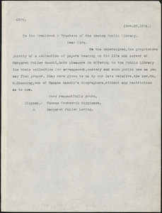 Thomas Wentworth Higginson and Margaret Fuller Loring, [Boston?], 29 November 1904