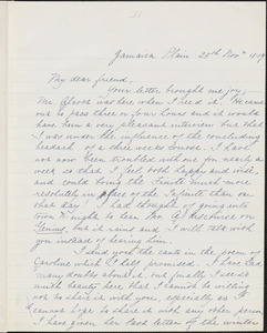 Margaret Fuller manuscript letter (copy) to Ralph Waldo Emerson, Jamaica Plain, 25 November 1839