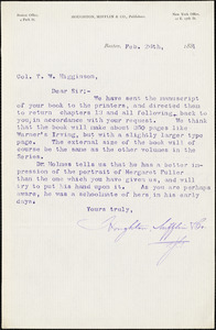 Houghton, Mifflin, &amp; Co. typed letter signed to Thomas Wentworth Higginson, Boston, Mass., 26 February 1884