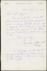 Houghton, Mifflin, &amp; Co. manuscript letters to Thomas Wentworth Higginson, Boston, Mass., 1 March 1884