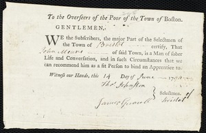 Henry Erving indentured to apprentice with John Mears of Bristol