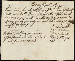 William Lewis indentured to apprentice with Daniel Russell of Hadley