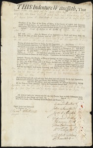 Susanna Rowen indentured to apprentice with Joseph Newall of Boston