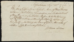 Nathaniel Adams indentured to apprentice with Ebenezer Emerson of Topsham