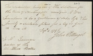 Rose Bager indentured to apprentice with William Farnham of Newburyport