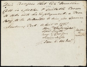 John Foalke indentured to apprentice with Jonathan Call of Newburyport