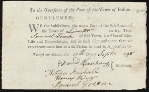 James Roberts indentured to apprentice with Samuel Trask of Leicester