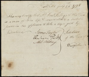 Sukey Panot indentured to apprentice with Samuel Kellogg of Westfield