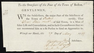Thomas Furr indentured to apprentice with Ebenezer Storer of Portland