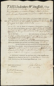 Jane Marmior indentured to apprentice with John Sale, Jr. of Chelsea