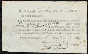 John Burdekin indentured to apprentice with Chester Bardwell of Whately