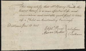 Theodore Smith indentured to apprentice with Henry Smith of Dedham