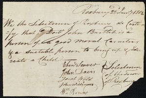 Sarah Gordan indentured to apprentice with John Bartlett [Bartlet] of Roxbury