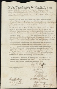 Joseph Burdekin indentured to apprentice with William Shaw of Quincy