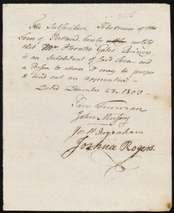 Redman Morris indentured to apprentice with Horatio Gates Quincy of Portland
